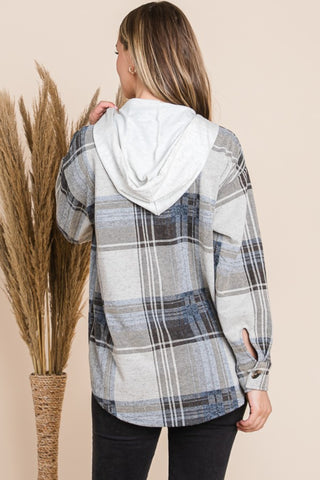 Reborn J Plaid Button Up Drawstring Hooded Jacket Trendsi