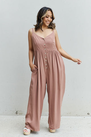 HEYSON All Day Full Size Wide Leg Button Down Jumpsuit in Mocha Trendsi