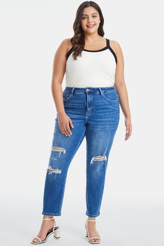 BAYEAS Full Size Distressed High Waist Mom Jeans Trendsi