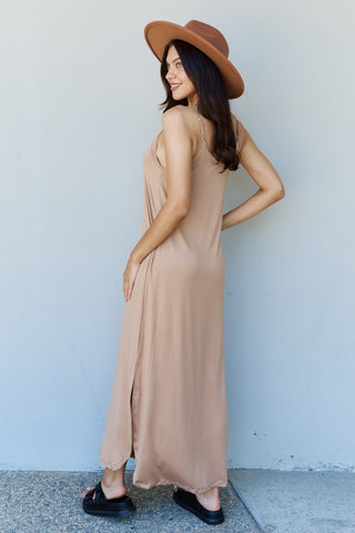 Ninexis Good Energy Full Size Cami Side Slit Maxi Dress in Camel Trendsi