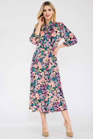 Celeste Full Size Floral Midi Dress with Bow Tied Trendsi