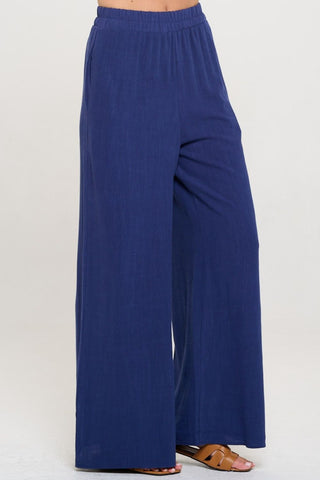 RENEE C Linen Wide Leg Pants with Pockets Trendsi