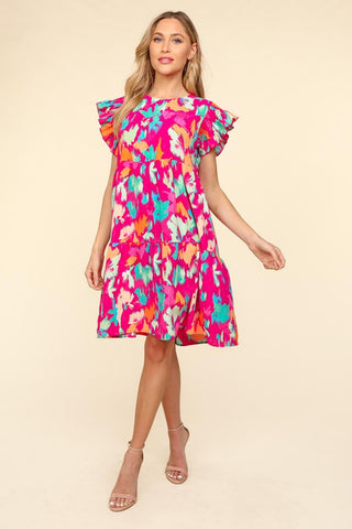 Haptics Printed Ruffled Tiered Dress with Side Pockets Trendsi