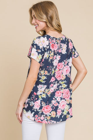 BOMBOM Floral Round Neck Short Sleeve T-Shirt Trendsi