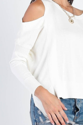 UNIQ Cold Shoulder Long Sleeve Knit Top Trendsi