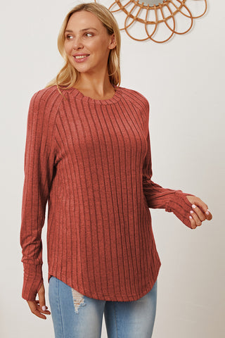 Basic Bae Full Size Ribbed Thumbhole Sleeve T-Shirt Trendsi