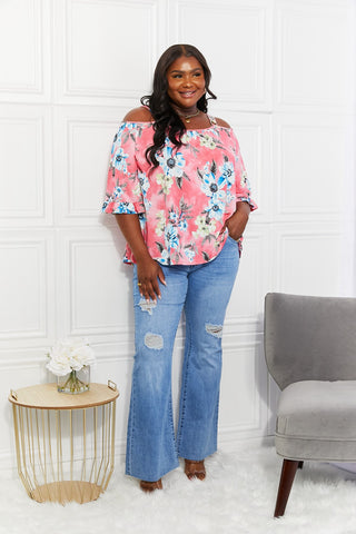 Sew In Love Full Size Fresh Take  Floral Cold-Shoulder Top Trendsi