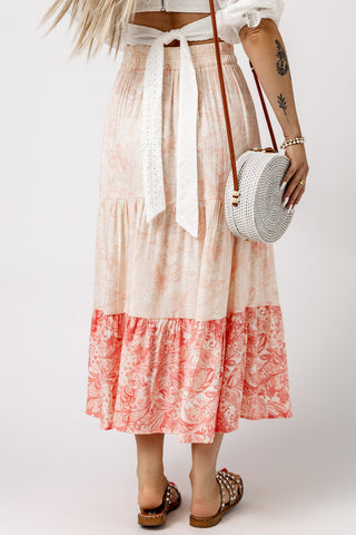 Floral Color Block Tiered Skirt Trendsi