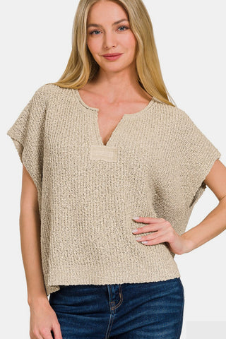 Zenana Short Sleeve Side Slit Sweater Trendsi