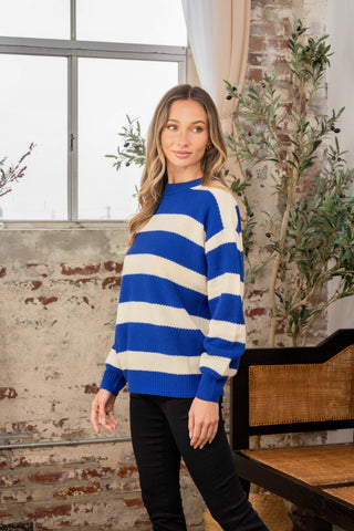 Sew In Love Full Size Contrast Striped Round Neck Sweater Trendsi