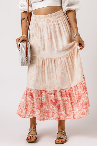 Floral Color Block Tiered Skirt Trendsi