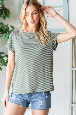 Reborn J Striped Round Neck Short Sleeve T-Shirt Trendsi