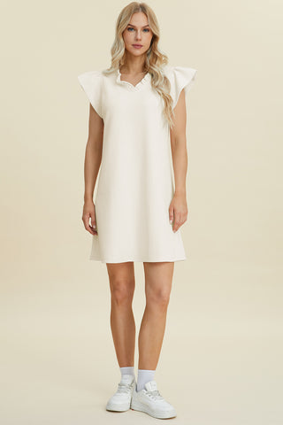 Double Take Full Size Ruffled V-Neck Cap Sleeve Dress Trendsi