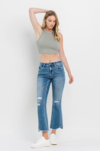 Vervet by Flying Monkey Full Size Mid Rise Distressed Cropped Flare Jeans Trendsi