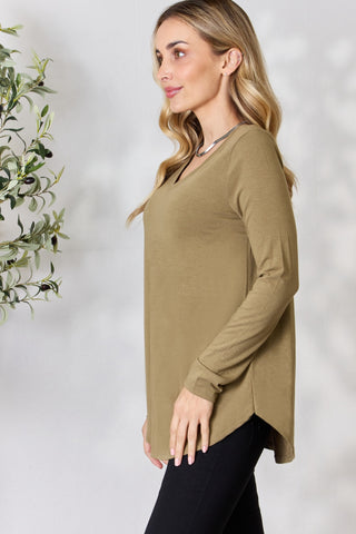 Zenana Full Size V-Neck Long Sleeve T-Shirt Trendsi