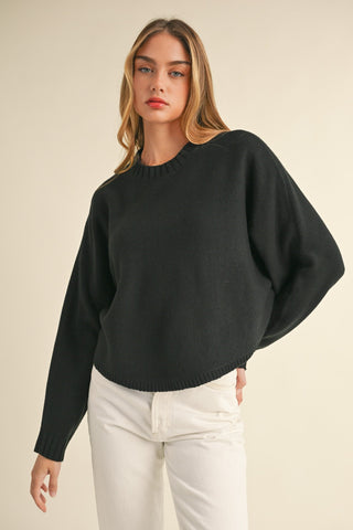 Mable Round Neck Dolman Sleeve Cropped Sweater Trendsi