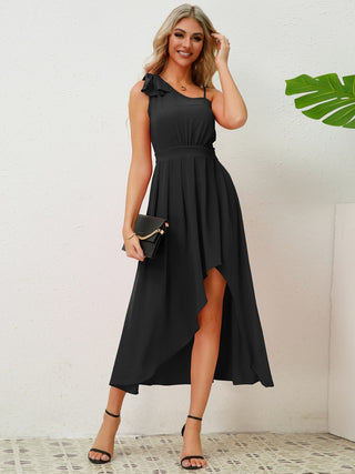 Bow Asymmetrical Neck Sleeveless Dress Trendsi