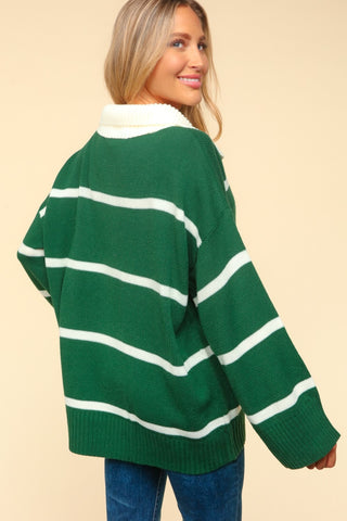 Haptics Collared Neck Striped Contrast Sweater Trendsi