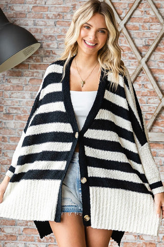 First Love Textured Striped Button Down Cardigan Trendsi