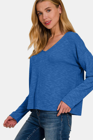 Zenana Dropped Shoulder Long Sleeve T-Shirt Trendsi