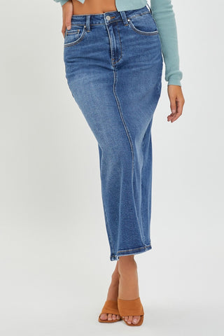 RISEN High Rise Back Slit Denim Skirt Trendsi