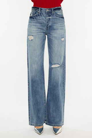 Kancan Distressed High Waist Bootcut Jeans Trendsi