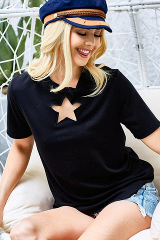 BiBi Star Cutout Short Sleeve T-Shirt Trendsi