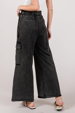 SAGE + FIG Knit Terry Mineral Wash Wide Leg Pants Trendsi