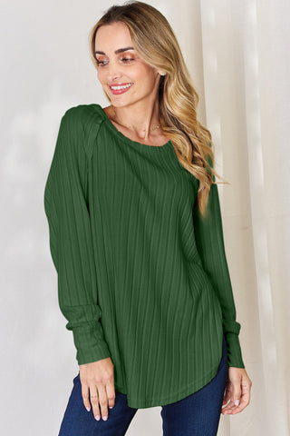 Basic Bae Full Size Ribbed Round Neck Slit T-Shirt Trendsi