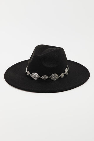 Fame Metal Trim Flat Brim Fedora Hat Trendsi