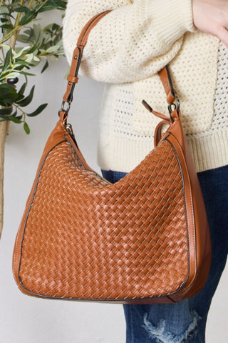 SHOMICO Weaved Vegan Leather Handbag Trendsi