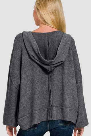 Zenana Brushed Hacci Exposed Seam Hoodie Trendsi