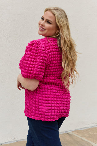 And The Why Full Size Bubble Textured Puff Sleeve Top Trendsi