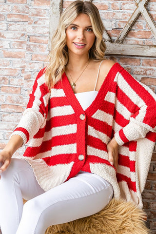 First Love Textured Striped Button Down Cardigan Trendsi