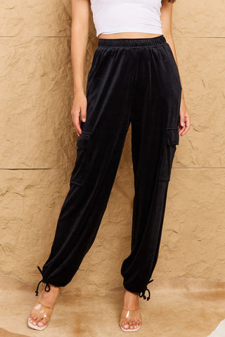 HYFVE Chic For Days High Waist Drawstring Cargo Pants in Black Trendsi