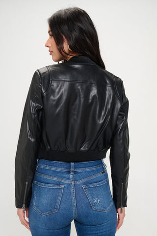 Coalition LA Zip Up Cropped Bomber Jacket Trendsi