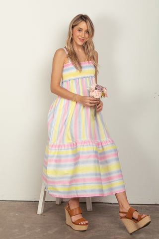 VERY J Striped Woven Smocked Midi Cami Dress Trendsi