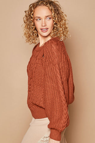 POL Cable Knit Cutout Long Sleeve Sweater Trendsi