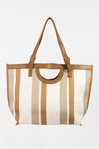 Fame Striped PU Leather Trim Tote Bag Trendsi