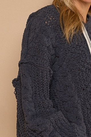 POL Cable Knit Hooded Chenille Sweater Trendsi