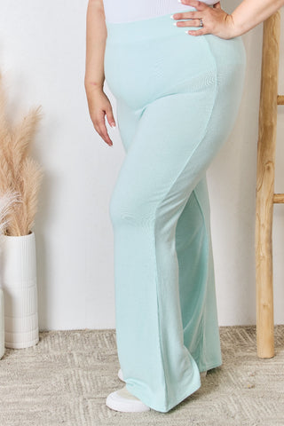 RISEN Full Size High Waist Ultra Soft Knit Flare Pants Trendsi