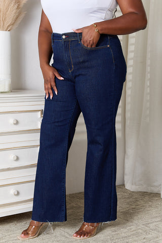 Judy Blue Full Size Raw Hem Straight Leg Jeans with Pockets Trendsi