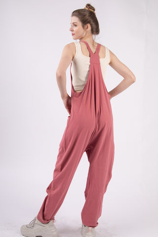 VERY J  Plunge Sleeveless Jumpsuit with Pockets Trendsi