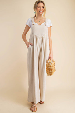 Kori America Sleeveless Ruched Wide Leg Overalls Trendsi