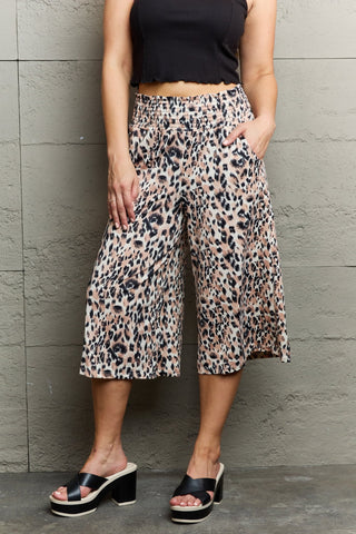 Ninexis Leopard High Waist Flowy Wide Leg Pants with Pockets Trendsi