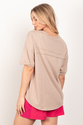 VERY J Twisted Sleeve Band Half Button Top Trendsi