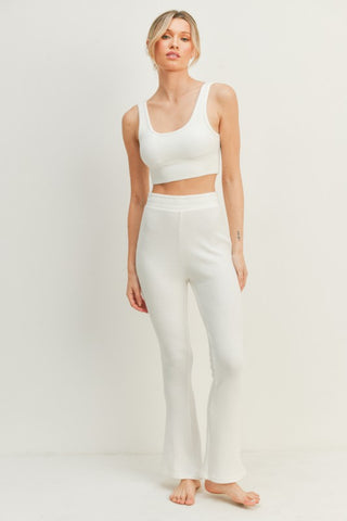 Kimberly C Waffle Tank and High Waist Flare Pants Set Trendsi