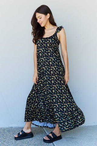 Doublju In The Garden Ruffle Floral Maxi Dress in  Black Yellow Floral Trendsi