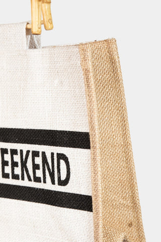 Fame Bamboo Handle Hello Weekend Tote Bag Trendsi