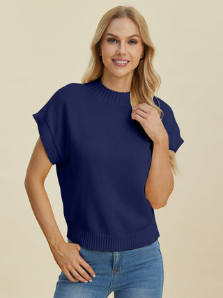 Double Take Full Size Mock Neck Short Sleeve Sweater Trendsi